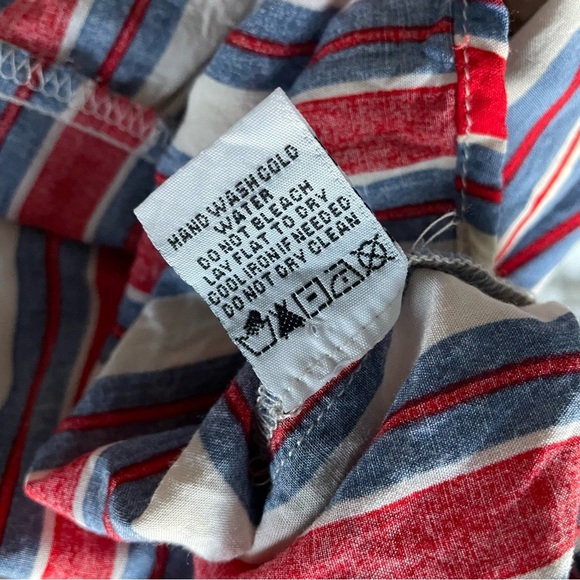 Striped button-up collared peplum shirt red white and blue high-low shirt - Picture 8 of 9